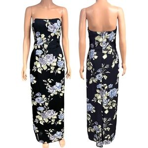 Vintage✨ | Scott McClintock | Strapless Navy Blue Floral Print Formal Maxi Dress